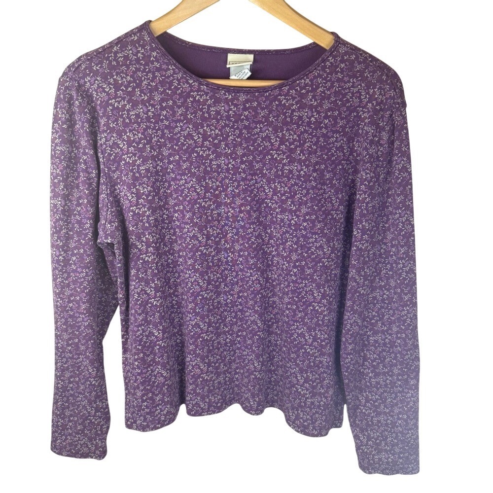 L.L.Bean Calico Floral Knit Purple Size Large Womens‎ Outdoor Career Wear